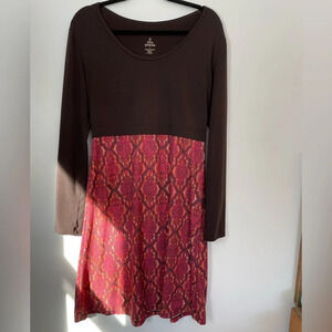 PrAna Women’s A-Line Knee Length Brown Pink Geometric‎ Dress